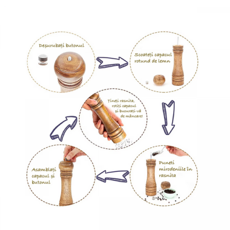 Rasnita Piper - Sare Dedeman din Lemn si Metal Emag cu Horeca Sistem de Macinare Ceramic Reglabil [2]