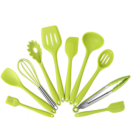 Set 10 Ustensile din Silicon Termorezistent Alimentar Verde