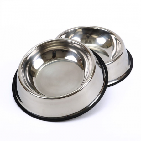 Pet Care & Accesorii - Set 2 Bucati Bol Mancare  Catel sau Pisica din Otel Inoxidabil cu Baza Antiderapanta Diametru Interior 13 cm
