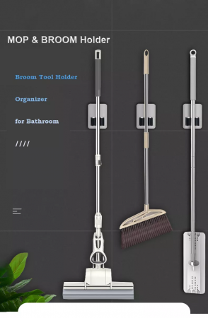 Accesorii & Organizare Bucatarie - Set 2 Suporturi Adezive pentru Matura Mop sau Unelte cu Sustinere pana la 3 kg Negru