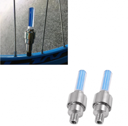 Set 2 Ventile cu LED Albastru Compatibile Bicicleta, Motocicleta sau Masina 7 x 1,5 cm [1]