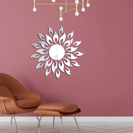 Set 27 oglinzi acrilice decorative Glixicom, Model Soare cu 26 Raze Argintiu, 50x50 cm oglinda perete hol dedeman oglinda decorativa ieftina emag autoadeziva [1]