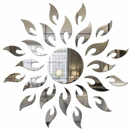 Set 27 oglinzi acrilice decorative Glixicom, Model Soare cu 26 Raze Argintiu, 50x50 cm oglinda perete hol dedeman oglinda decorativa ieftina emag autoadeziva [4]