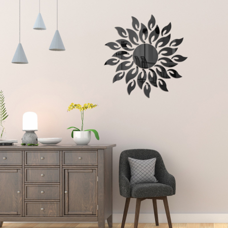 Set 27 oglinzi acrilice decorative Glixicom, Model Soare cu 26 Raze Negru, 50x50 cm oglinda perete hol dedeman oglinda decorativa ieftina emag autoadeziva [2]