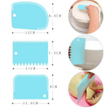 Set 3 Spatule pentru Ornare cu Crema sau Frisca Torturi si Prajituri Albastru [3]