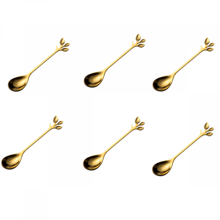 Casa Gradina & Bricolaj - Set 6 Lingurite pentru Cafea si Desert din Inox Auriu 12,5 cm