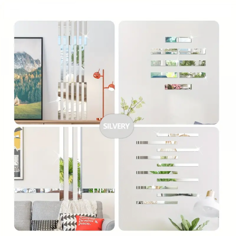 Set oglinzi acrilice  model dreptunghi  argintiu, oglinda acrilica perete mare decortiva dedeman dormitor rama ikea baie dedeman jysk  emag pret ieftin  mobexpert moderne ieftine leroy merlin autocolant  dreptunghi   35 x 8 cm glixicom [2]
