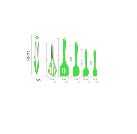 Casa Gradina & Bricolaj - Set 6 Ustensile din Silicon Termorezistent Alimentar Tel, Cleste, 2 Spatule, 1 Paleta Perforata si 1 Pensula Verde