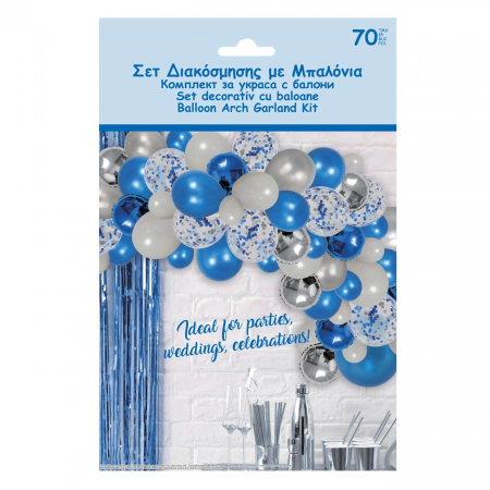 Set 70 Baloane pentru Arcada Albastru Alb si Argintiu cu Confetti G Glixicom® [2]