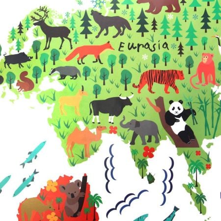 Sticker Decorativ Harta Lumii si Animalele Autocolant [2]