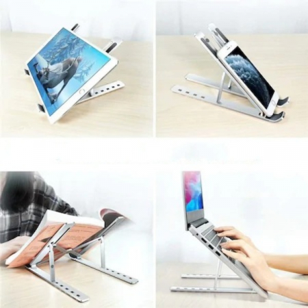 Suport din Aluminiu Pentru Laptop cu Inaltime reglabila pe 6 Nivele, Pliabil, Portabil Compatibilitate 10-15.6''