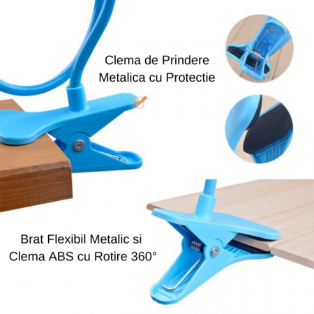 Suport Flexibil cu Brat si Clema Metalica, Rotatie 360 de Grade 50 cm Albastru [6]