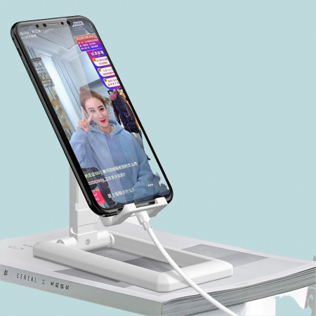 Suport pentru Telefon sau Tableta, Inaltime Reglabila si Pliabil Alb