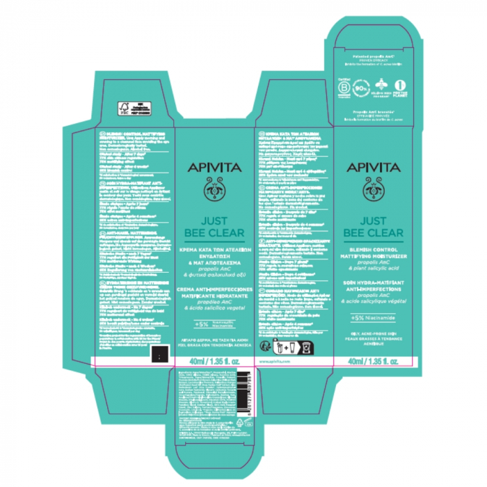 Crema matifianta anti-acnee JUST BEE CLEAR cu 5% niacinamide, 40ml, Apivita [5]