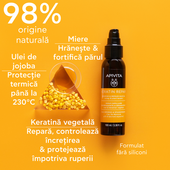 KERATIN REPAIR Ulei reparator pentru păr cu keratină vegetală și miere, 100 ml, Apivita [3]