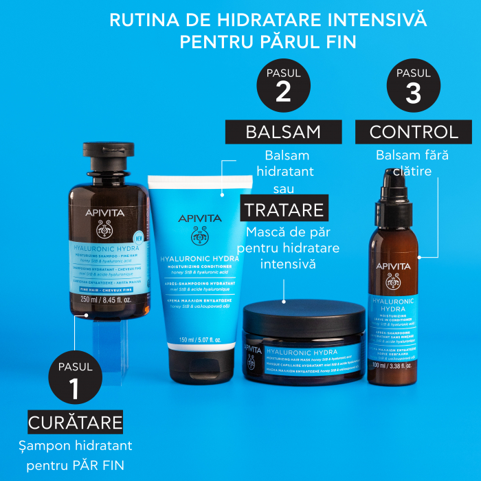 Sampon hidratant, HYALURONIC HYDRA pentru PAR FIN, 250 ml, Apivita [4]