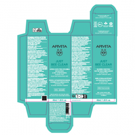 Crema matifianta anti-acnee JUST BEE CLEAR cu 5% niacinamide, 40ml, Apivita [4]