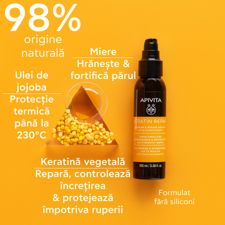 KERATIN REPAIR Ulei reparator pentru păr cu keratină vegetală și miere, 100 ml, Apivita [2]
