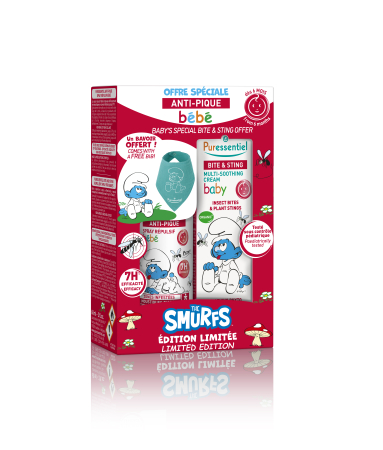 PROTECTIE ANTI-INSECTE - Pachet repelent + calmant Anti-Sting Smurfs Baby, Puressentiel, oferta speciala