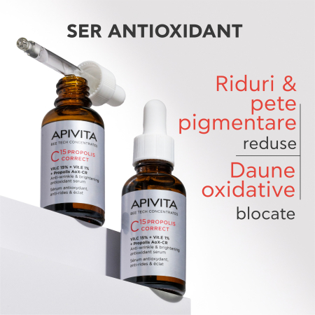 Antiage/Antirid - Ser corector antirid cu vitamina C, BEE TECH C15, 30 ml, Apivita