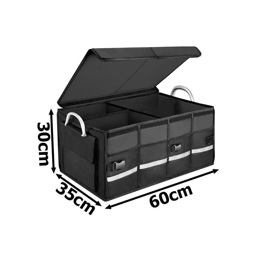 Organizator portbagaj auto premium 60 L, geanta multifunctionala cu manere din aluminiu, impermeabila, neagra, pliabila [7]