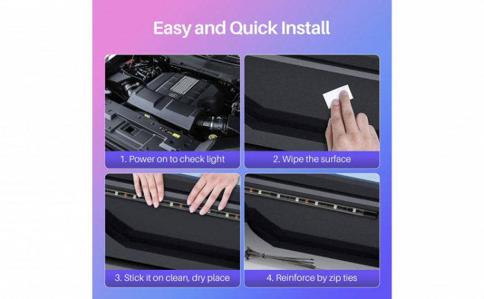 Banda LED auto RGBIC dinamica, lumini ambientale Premium sub masina, 2x150 cm si 4x50 cm, control aplicatie, pentru prezentare si show-uri auto [11]