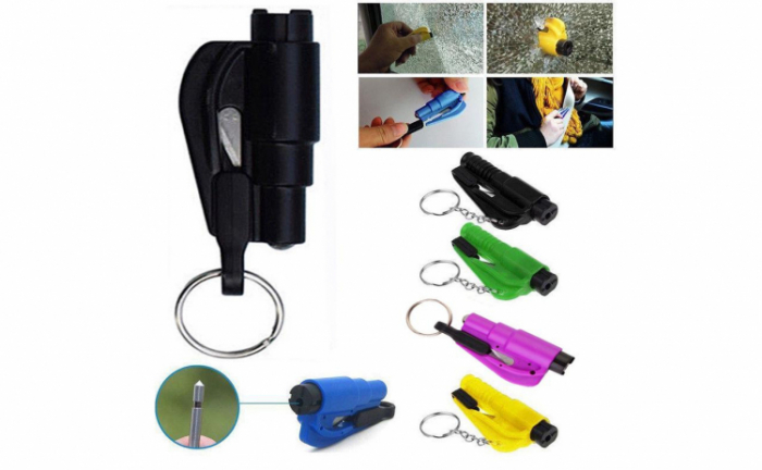 Breloc auto 3 in 1, cu ciocan spargere geamuri si taietor centura [7]