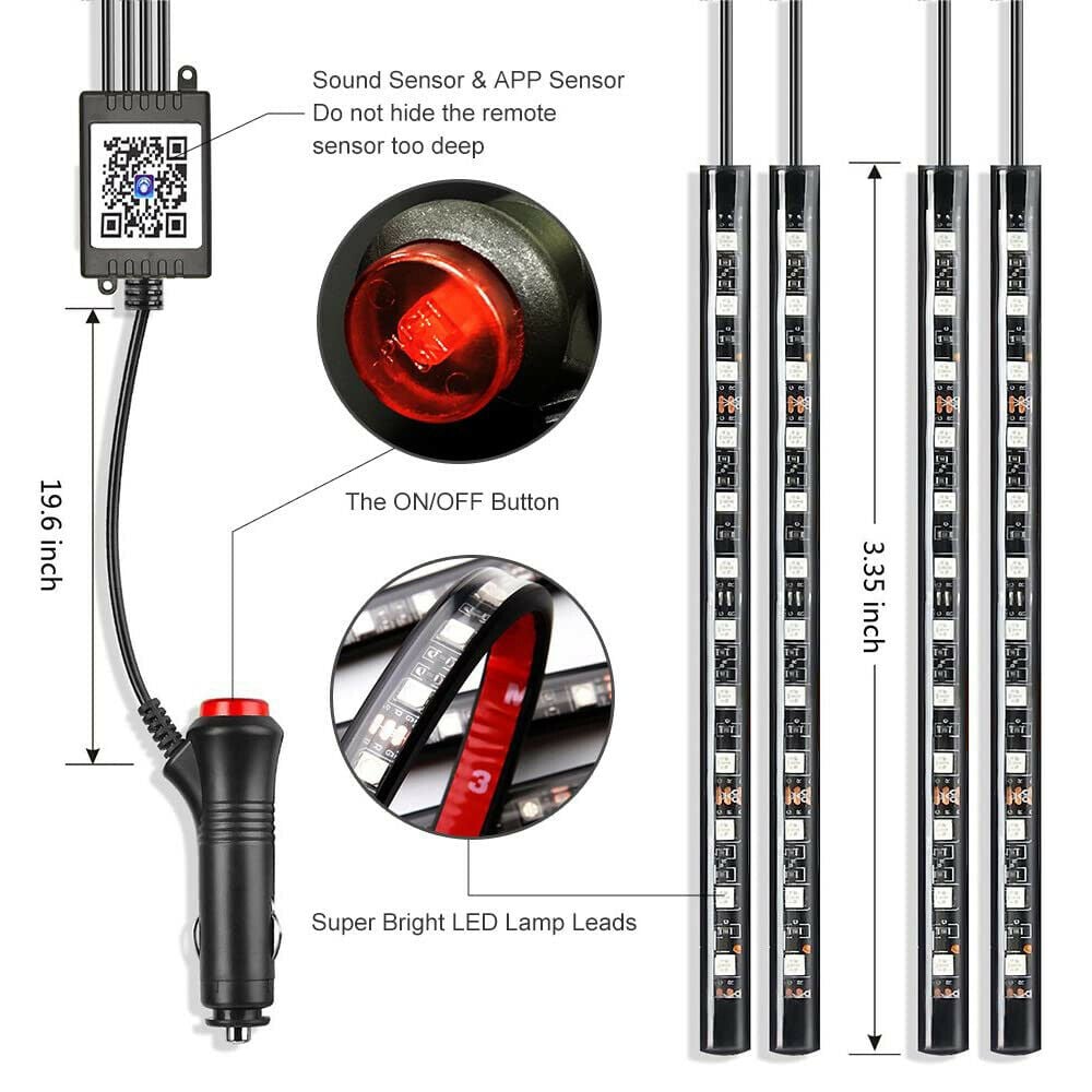 Kit iluminare ambientala auto banda LED RGB, interior masina, 4 benzi, multicolor, 12V, aplicatie dedicata iOS, Android [13]