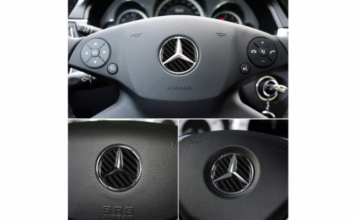 Ornament autoadeziv compatibil cu volan Mercedes, model carbon, negru [6]