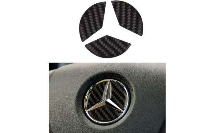 Ornament autoadeziv compatibil cu volan Mercedes, model carbon, negru [5]