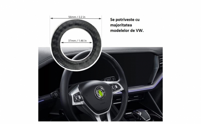 Ornament autoadeziv compatibil cu volan VW, model carbon, negru [7]