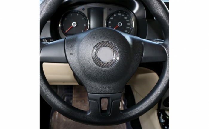 Ornament autoadeziv compatibil cu volan VW, model carbon, negru [8]
