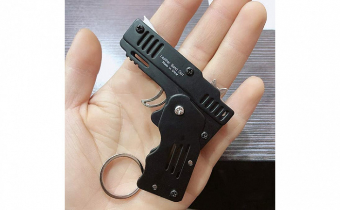 Set breloc pistol din otel si 70 benzi latex, lansare elastice cauciuc nepericuloase, multiple trageri, similar prastie [2]