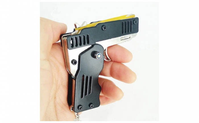 Set breloc pistol din otel si 70 benzi latex, lansare elastice cauciuc nepericuloase, multiple trageri, similar prastie [5]
