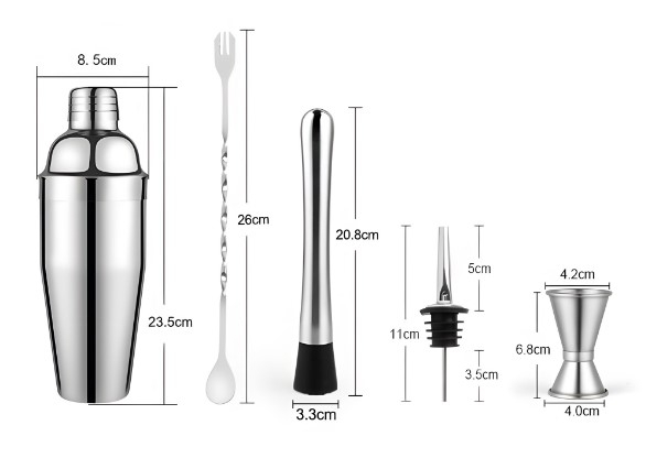 Set Cocktail Shaker pentru preparare bauturi, din otel inoxidabil, argintiu [5]