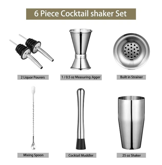 Set Cocktail Shaker pentru preparare bauturi, din otel inoxidabil, argintiu [3]