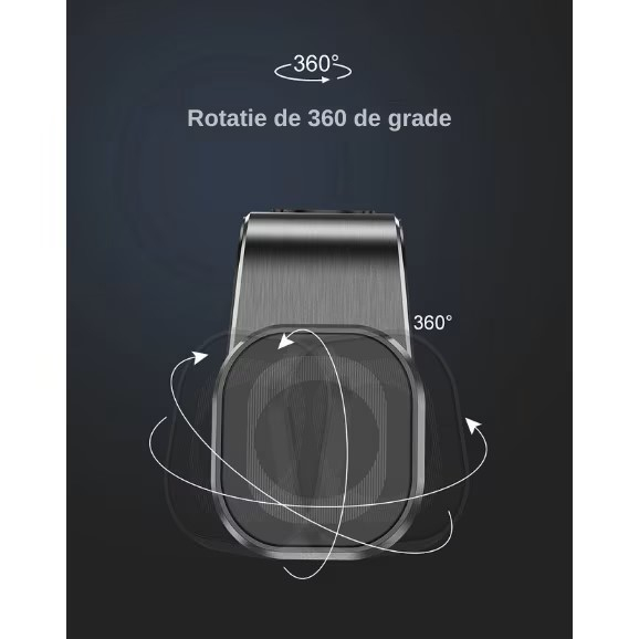 Suport auto premium cu magnet puternic pentru telefon, prindere pe grila de ventilatie, compact, universal, rotire 360 grade, aluminiu, negru [10]