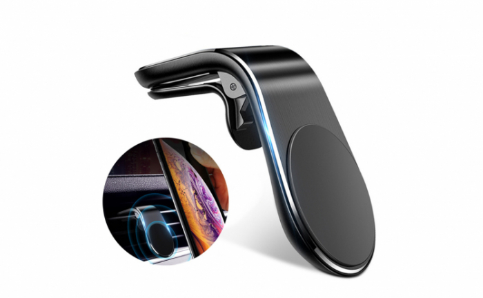 Suport magnetic auto pentru telefon, prindere pe grila de ventilatie, negru [10]