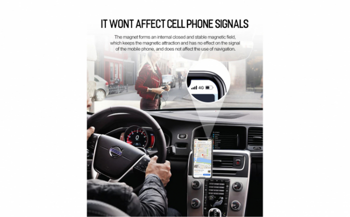 Suport magnetic auto pentru telefon, prindere pe grila de ventilatie, negru [7]