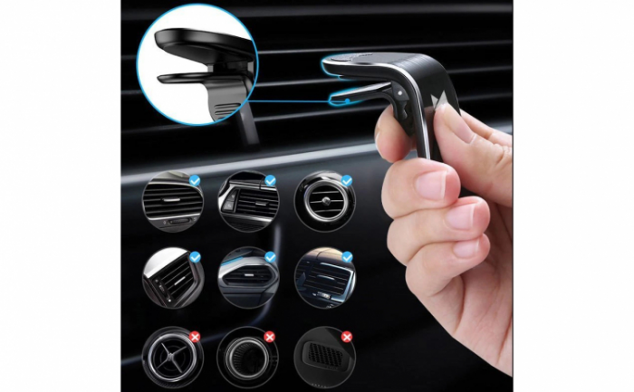 Suport magnetic auto pentru telefon, prindere pe grila de ventilatie, negru [5]