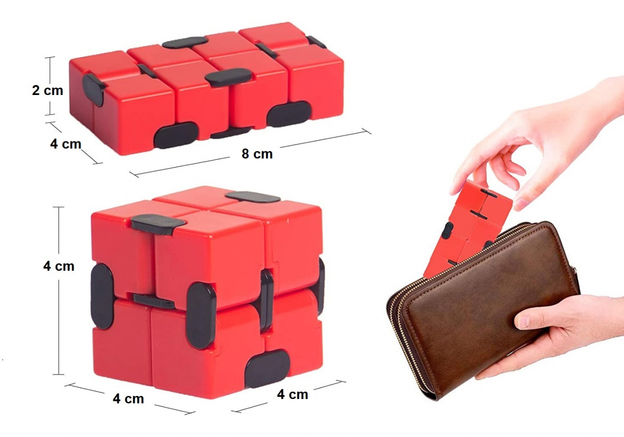 Cub antistres, Fidget Toy, Infinity Magic Cube, rosu, 4x4x4 cm [3]