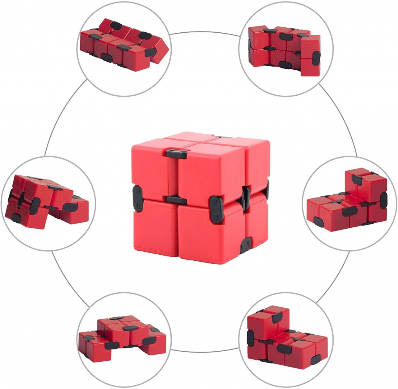 Cub antistres, Fidget Toy, Infinity Magic Cube, rosu, 4x4x4 cm [2]