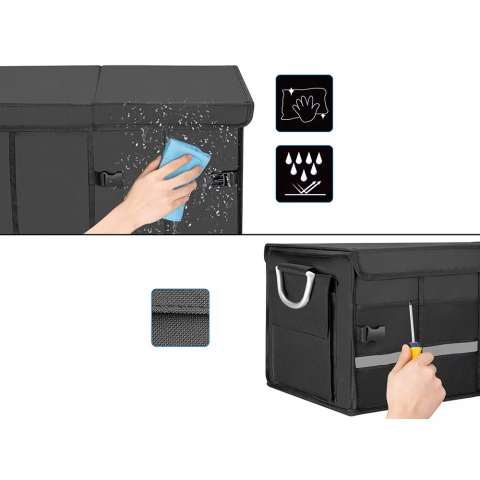 Organizator portbagaj auto premium 60 L, geanta multifunctionala cu manere din aluminiu, impermeabila, neagra, pliabila [4]