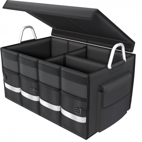 Accesorii interioare - Organizator portbagaj auto premium 60 L, geanta multifunctionala cu manere din aluminiu, impermeabila, neagra, pliabila