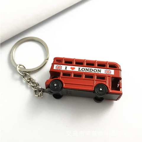 Breloc chei auto, model autobuz "I love London", metalic, rosu [3]