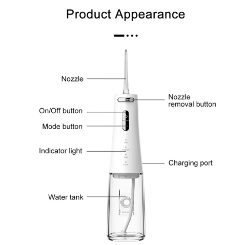 Ingrijire personala & Cosmetice - Irigatoare bucale - Irigator oral profesional pentru dus bucal cu 4 trepte de presiune, fara fir, portabil, rezervor 300ml