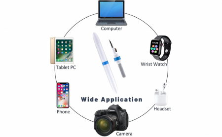 Kit de curatare casti 3 in 1 pentru AirPods, casti wireless, aparat foto, tastatura, piese lego, cu 3 capete diferite, alb [1]