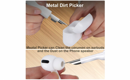 Kit de curatare casti 3 in 1 pentru AirPods, casti wireless, aparat foto, tastatura, piese lego, cu 3 capete diferite, alb [10]