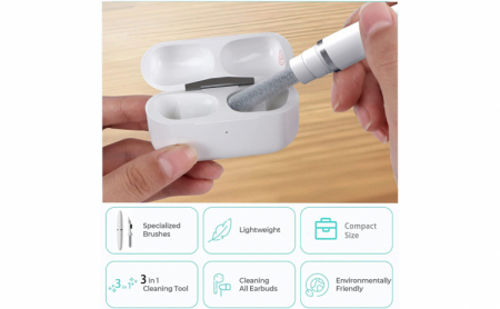 Kit de curatare casti 3 in 1 pentru AirPods, casti wireless, aparat foto, tastatura, piese lego, cu 3 capete diferite, alb [9]