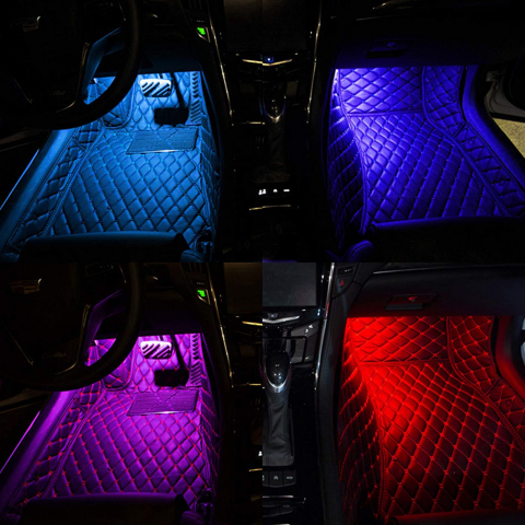 Kit iluminare ambientala auto banda LED RGB, interior masina, 4 benzi, multicolor, 12V, aplicatie dedicata iOS, Android [1]